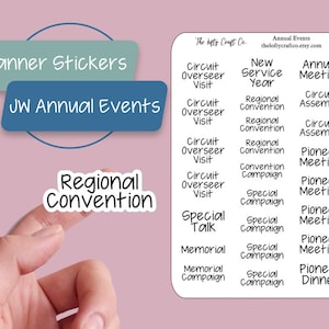 JW Planner Stickers - Annual Events - Cute Gifts for Jehovah&#39;s Witnesses - Pioneer, Service, Regional Convention, Memorial, Circuit Assembly