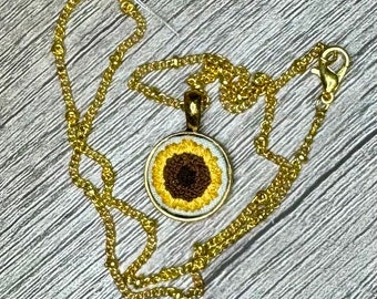 Sunflower Necklace, Hand Embroidered Necklace, Embroidered Jewelry, Pendant Necklace, Birthday Gifts for Her, Handmade Gifts for Women