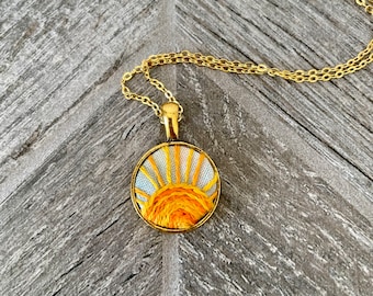 Sun Necklace, Hand Embroidered Necklace, Embroidered Jewelry, Pendant Necklace, Birthday Gifts for Her, Handmade Gifts for Women