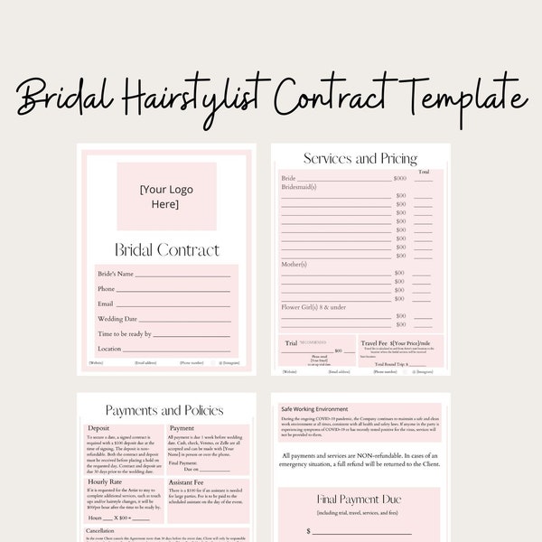 Bridal Hair Contract Template Editable Bridal Contract Agreement Bridal Hair Contract Template Editable Bridal Contract Agreement
