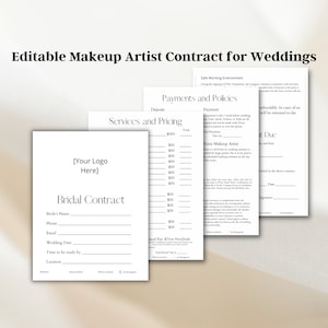 Editable Bridal Makeup Contract Template, Professional Makeup Contract Template, Freelance Makeup Artist Contract