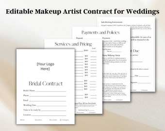 Modèle de contrat de maquillage de mariée modifiable, modèle de contrat de maquillage professionnel, contrat de maquilleur indépendant