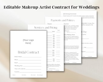 Editable Bridal Makeup Contract Template, Professional Makeup Contract Template, Freelance Makeup Artist Contract