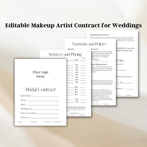 Editable Bridal Makeup Contract Template Professional Makeup - Etsy