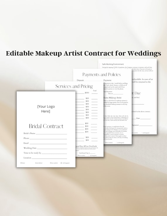 Editable Bridal Makeup Contract Template, Professional Makeup Contract Template, Freelance Makeup Artist Contract