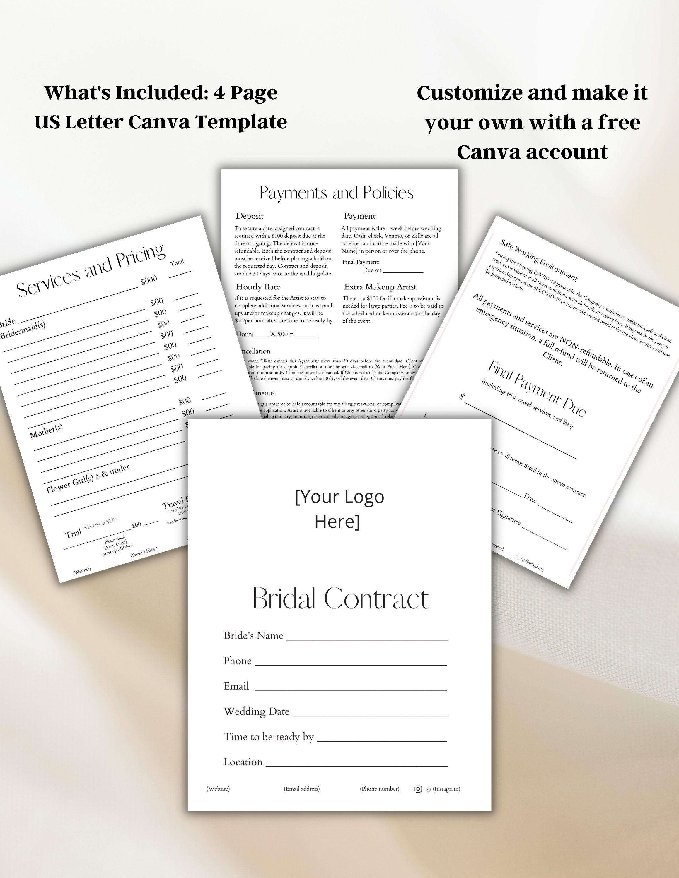 Editable Bridal Makeup Contract Template, Professional Makeup Contract