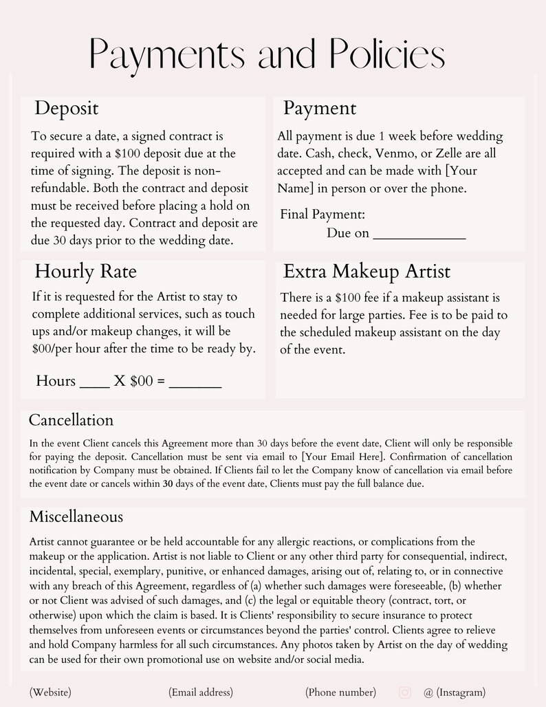 Editable Bridal Makeup Contract Template Etsy(01)