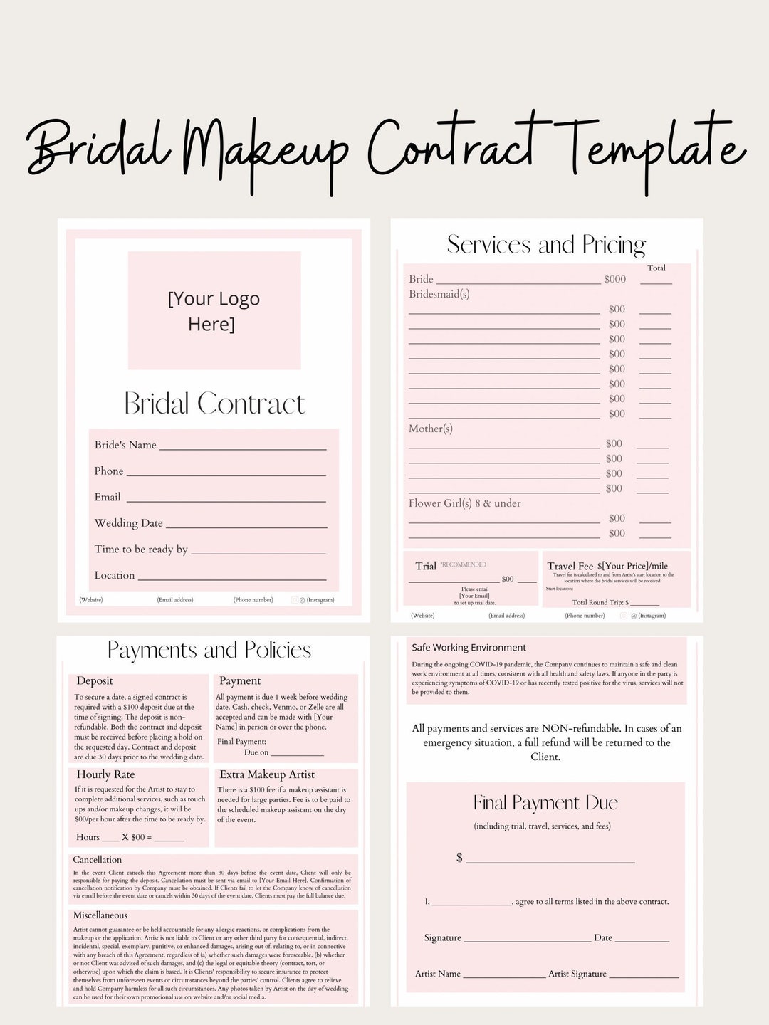 Editable Bridal Makeup Contract Template Etsy Editable Bridal Makeup Contract Template Etsy