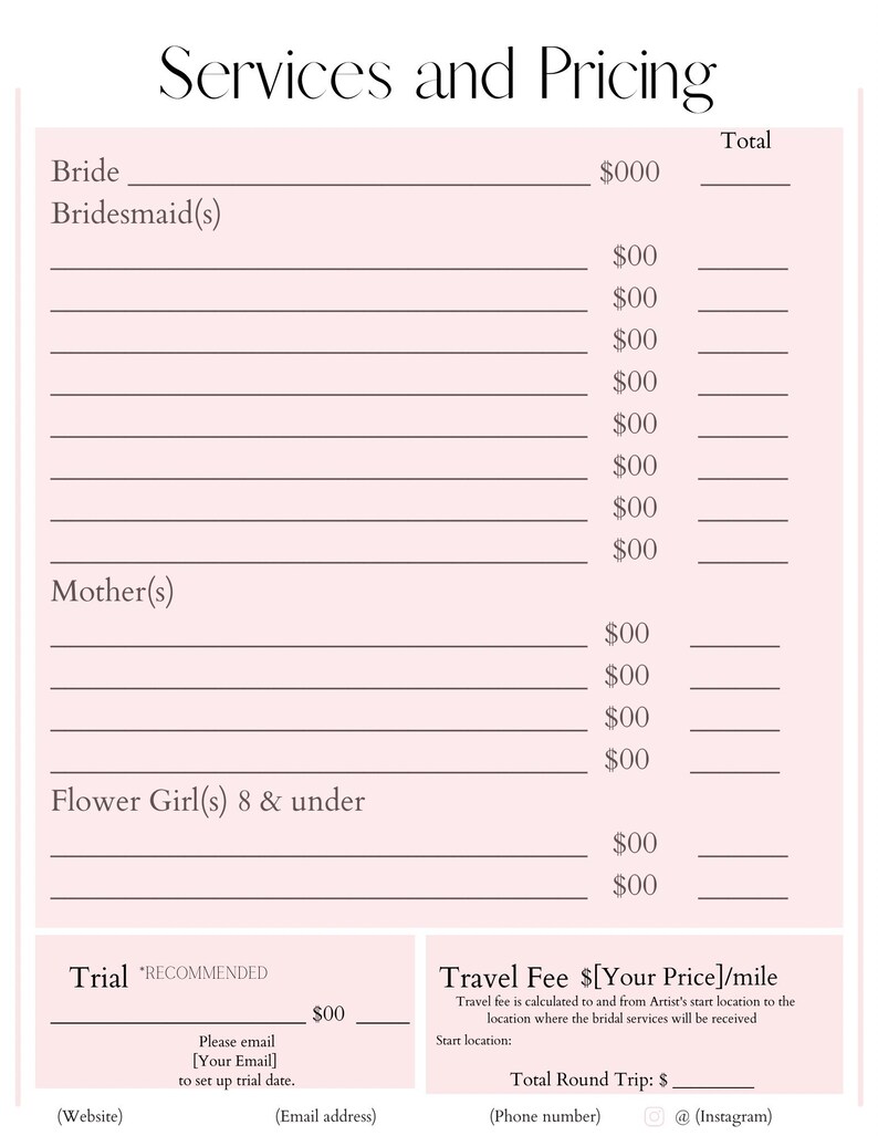 Editable Bridal Makeup Contract Template Etsy