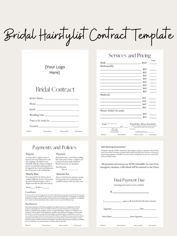 Editable Bridal Hairstylist Contract Etsy Editable Bridal Hairstylist Contract Etsy
