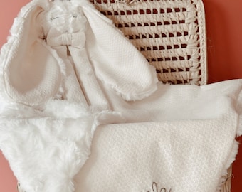 Doudou swaddle / cuddly fur blanket - Ecru embossed