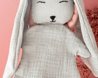 Doudou plat lapin 100% en double gaze de coton