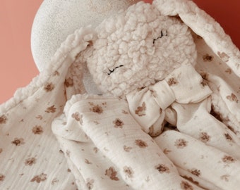 Doudou swaddle / comforter blanket Sherpa ivory - Caramel flowers