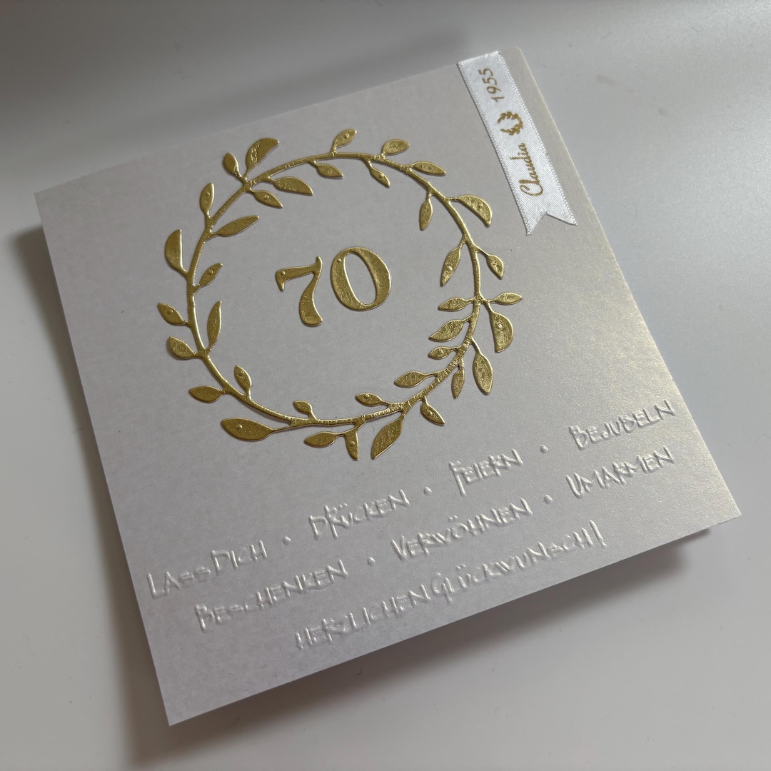 Karte zum 70. Geburtstag personalisiert mit Name und Jahrgang in gold ...