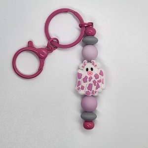 Custom Pink Ghost Cow Keychain