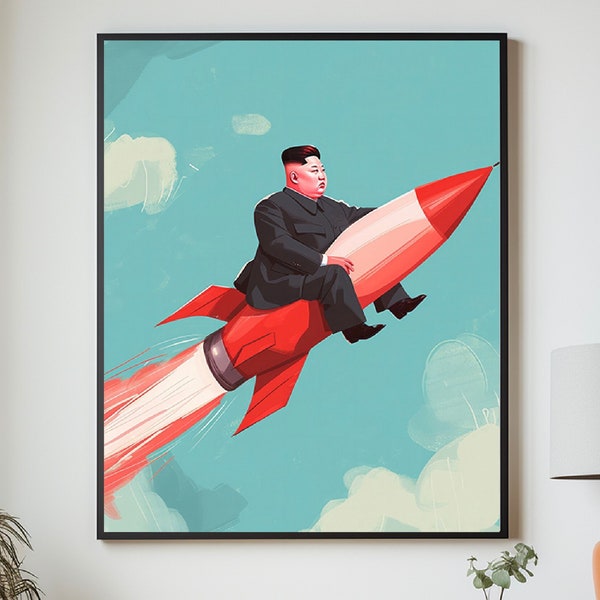 Satirical Leader Rocket Ride Illustration - Whimsical Political Art Print - Unique Office Decor - Humorous Wall Art