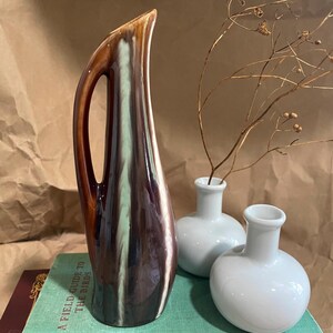 Ceramic drip glaze flower vase | Vintage Bud vase bundle set, Brown Mid-century pottery