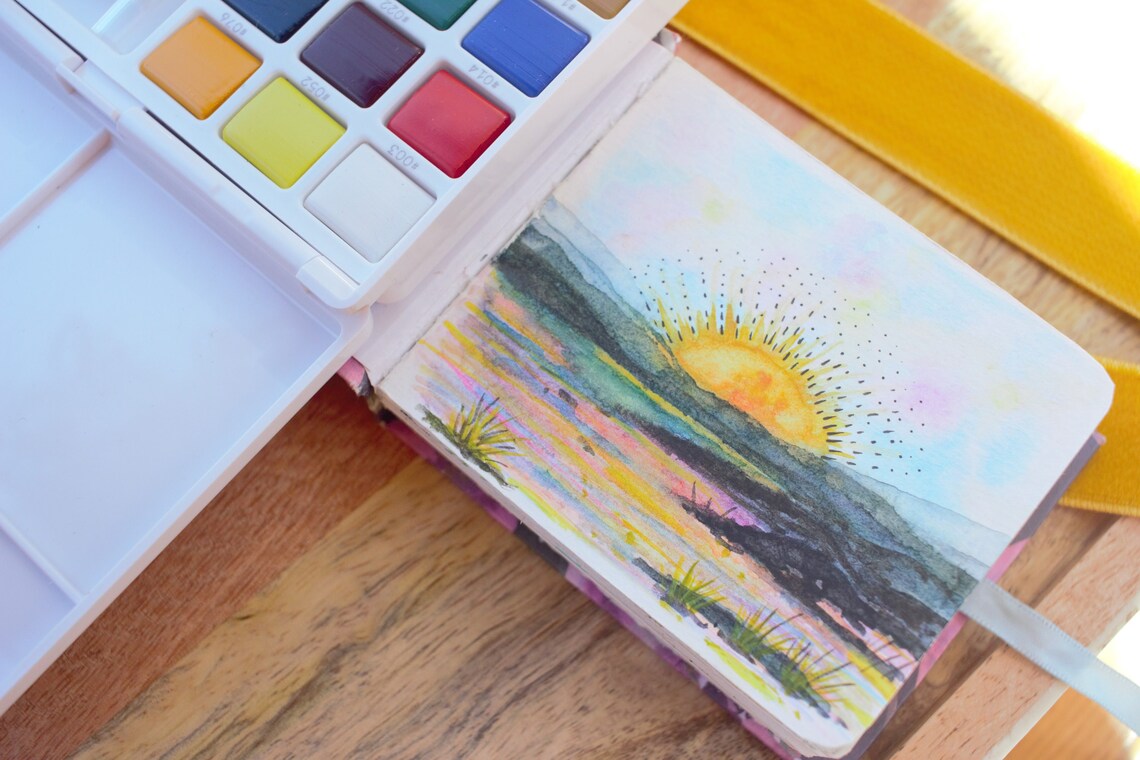 Custom Hardcover Watercolor Mini Sketchbook Mix Media Etsy