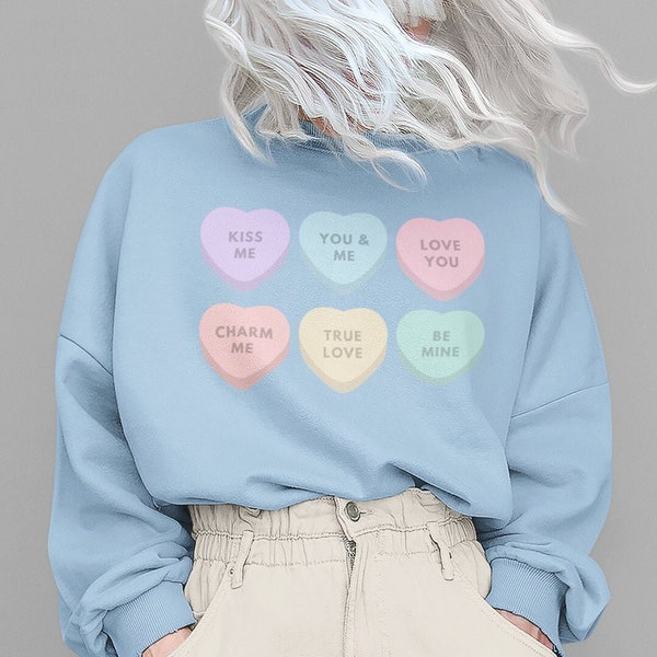 Conversation Hearts Sweater, Candy Hearts, Valentines Day Shirt, Valentines Conversation Heart, Retro Style V-Day, Fun Cute Crewneck