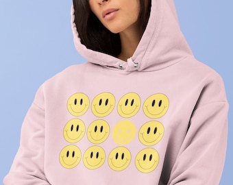 Smiley Face Hoodie, Smiley Emoji Hoodie, Positive Hoodie, Happy Face Trend, Smiley Face Oversize Hoodie, Geschenke für sie, Süßer Hoodie VSCO
