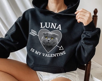 Regalo personalizado para mamá gato, sudadera con capucha para gatos de San Valentín, sudadera con capucha personalizada para mascotas Vday, sudadera con capucha para retratos de gatos personalizada, regalo para mascotas personalizada, camisa para gatos