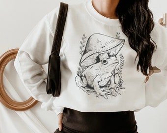 Cute Frog Goblincore Clothing Frog and Mushroom Cottagecore Aesthetic Sweatshirt Frog Crewneck Frog and Toad Grunge Sweater Cottage Core Emo