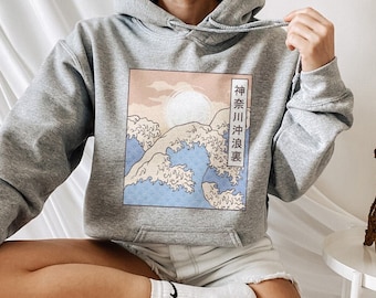 The Great Wave off Kanagawa Japanese Art Hoodie Japanese aesthetic,aesthetic clothing,artsy hoodie,great wave grunge hoodie,2YK clothing