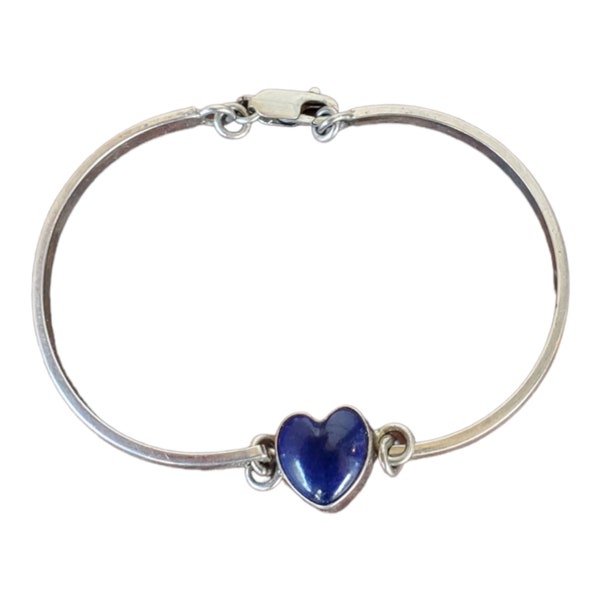 Navajo Sterling Silver and Blue Lapis Heart Bracelet - Signed Nakai