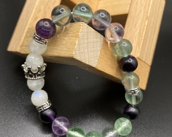 Rainbow Fluorite and Moonstone Bracelet