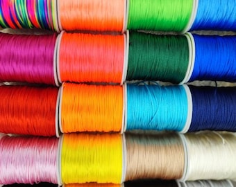 Cordon en nylon de 10 mètres (1,2 à 1,5 mm), 64 couleurs, fil de nylon tressé, cordon en satin à perles, pour shamball, bracelet, attrape-rêves et macramé.