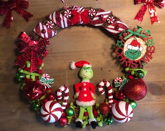 Couronne De Porte De Noël Grinch En Toile De Jute - Déco Humoristique "Comme Le Grinch A Volé Noël" - Taille S (30x40 Cm)