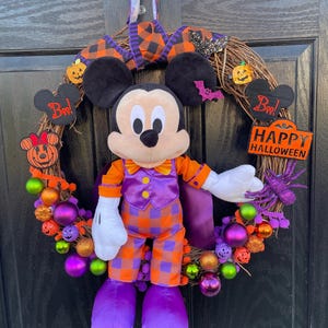 Disney Halloween Wreath with Mickey Mouse Plush Soft Toy