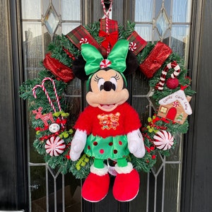 Christmas Disney Wreath featuring festive Minnie Mouse