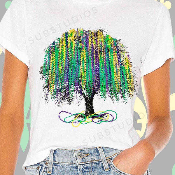 PNG Mardi Gras Oak Tree with hanging Beads  New Orleans Louisiana Shirt with Digital Download for Sublimation Makes Cute Shirts and 2 bonus