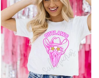 Preppy Pink Outlaw Mascot With Star Glasses Eyes PNG for Sublimation Spirit Shirt