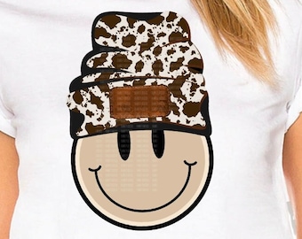 2 Preppy PNG Cow Beanie Smiley Face Digital Download Design PNG SVG Sublimation Personalize Patch Name or Logo Shirt Trendy dtf Teen Girl
