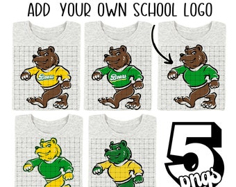 5 PNG Preppy Green and Yellow Bear Mascot Full Body Png Digital Download Sublimation High School Bears College University