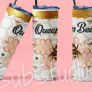 PNG Queen Bee tumbler wrap Sublimation image Gold and pink  queen bee Immediate Digital Download image file