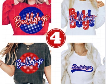 PNG Preppy Bulldogs Word for Highschool College University Team Mascot Text Preppy Mascot sublimation DTF Red and Blue