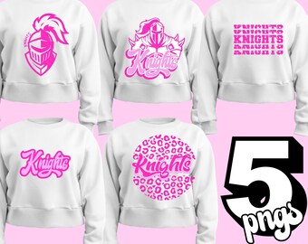 Pink Preppy Knights Crusaders PNG HighSchool Mascot Design Sublimation for Spirit shirts