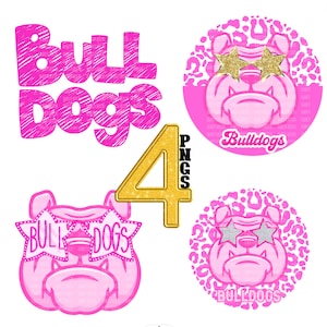 4 Preppy Pink Bulldog PNG Gold Star Eye Bulldog High School Mascot Design for Sublimation College University Trendy Game  Team Shirt Bundle
