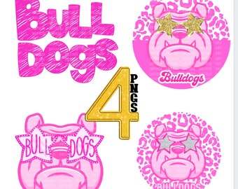 4 Preppy Pink Bulldog PNG Gold Star Eye Bulldog High School Mascot Design for Sublimation College University Trendy Game  Team Shirt Bundle