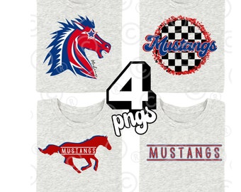 PNG Red and Blue Mustang PNG for School Team Mascot sublimation Blanks