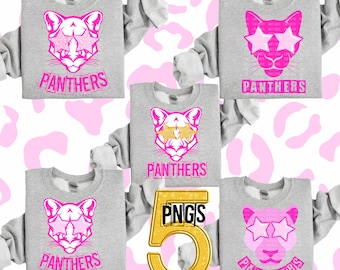 4 PNG Preppy Pink PANTHER School Mascot With Star Eyes svg Png Digital Download Sublimation University High School Mascot College University