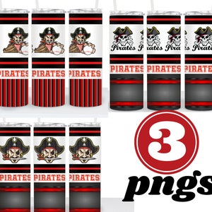 3 Pirates Tumbler Wrap Png High School Mascot Red White Belfry Pirates Grants Pirates  Digital Design Download for Sublimation Tumbler