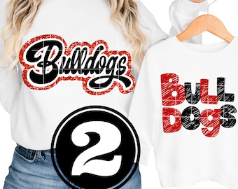 PNG Bulldogs Word for Highschool College University Team Mascot Text  Preppy Mascot Black and Red Text Word