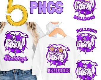 5 Preppy Purple Bulldog PNG Gold Star Eye Bulldog High School Mascot Design for Sublimation College University Trendy Game  Team Shirt