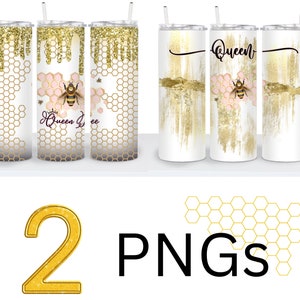 PNG Queen Bee tumbler wrap PNG for Sublimation Gold and pink queen bee image file download  an be used for tumbler and shirts