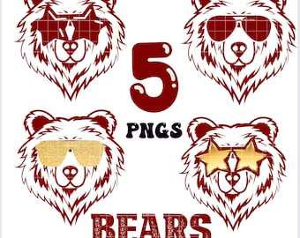 5 PNG Preppy Maroon Bear School Mascot With Star Eyes Sunglasses Png Digital Download Sublimation High School Bears College University