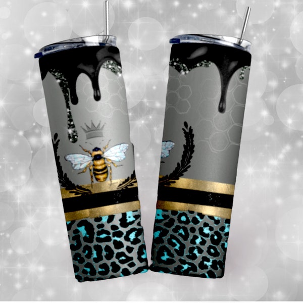 PNG SVG dripping honey drip Queen Bee t Leopard Pattern Tumbler wrap with gold leopard metallic for Sublimation Digital Download Design